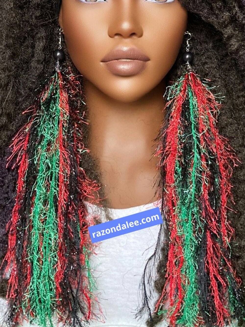 Elongated Tassel Earrings Pan-african Colors by Razonda Lee